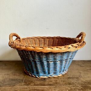 Vintage Painted Blue Handled Basket | Shabby Chic | Cottagecore | Farmhouse